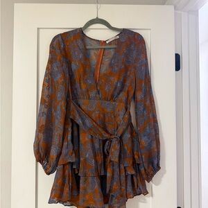 Chic Brown and Blue Floral Jumpsuit